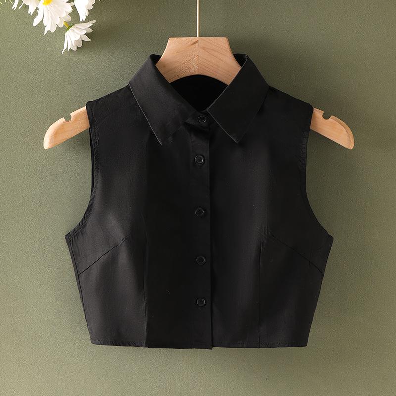 Women's Sleeveless White Shirt with Hooded Sweater Vest and Removable Fake Collar