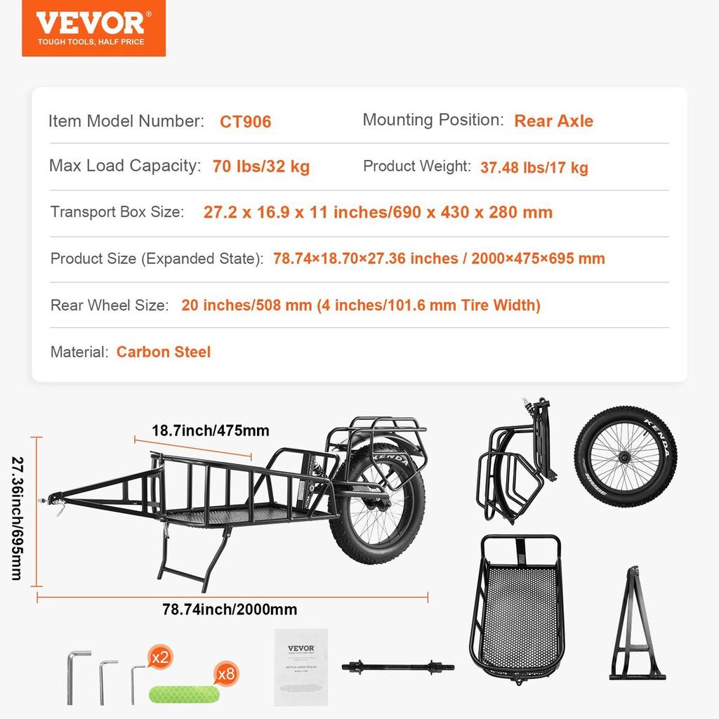 Fahrrad-Lastenanhänger, 31,8 kg Ladekapazität, Robuster Fahrrad-Wagen, Kompakte Lagerung & Schnellspann-Struktur mit Universal-Kupplung, 20-Zoll-Räder,