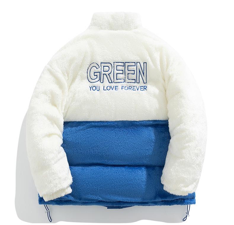 Men's Winter Stand Collar Cotton Coat with Lamb Fleece Lining - Casual, Thickened Style for Couples