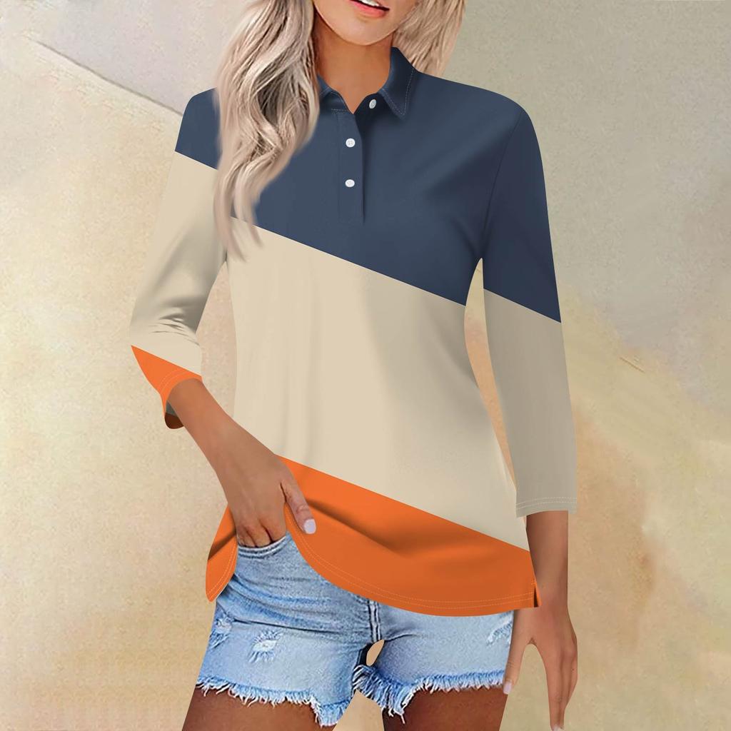 Damemote Uformelt jakkeslag kort 3/4-ermet skjorte med trykk for kvinner