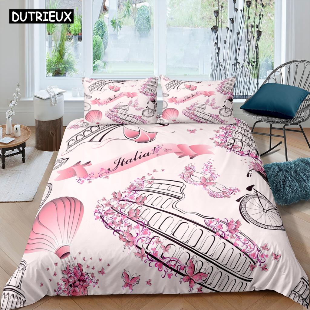 Różowa wieża eiffla zestaw pościeli Paris Fashoin 3D drukuj pocieszyciel luksusowa królowa król pojedynczy rozmiar zestaw poszewek tekstylia domowe wystrój