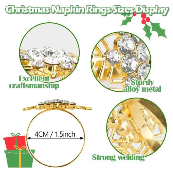 Yousheng Christmas Napkin Rings Alloy Snowflake Elk Tree Napkin Holders Decorative Napkin Rings for Holiday Dining Table Decoration