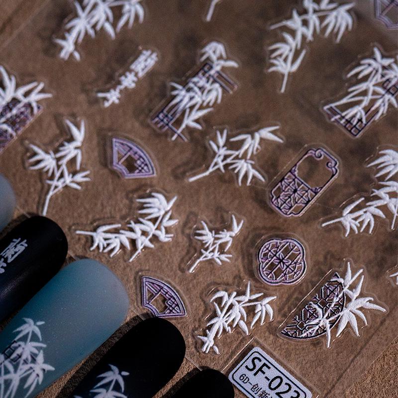 5D Embossed Bamboo Graffiti Nail Art Stickers - New National Style