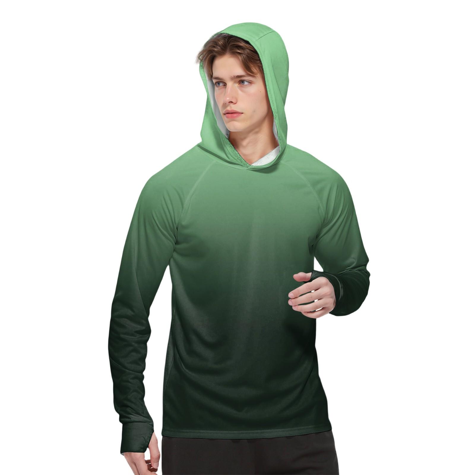 

Мужская модная рубашка с длинным рукавом с принтом и капюшоном SPF/UV XL зелёный