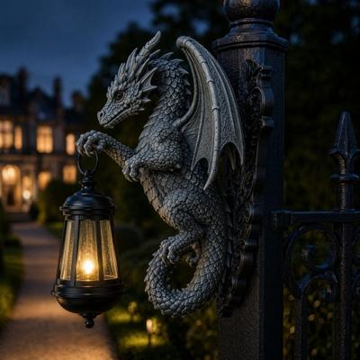 Lámpara de Pared Dragón Solar Yousheng, Lámpara Escultura de Dragón Vintage de Resina para Exteriores, Linterna Gótica Impermeable para Jardín, Valla, Patio, Halloween