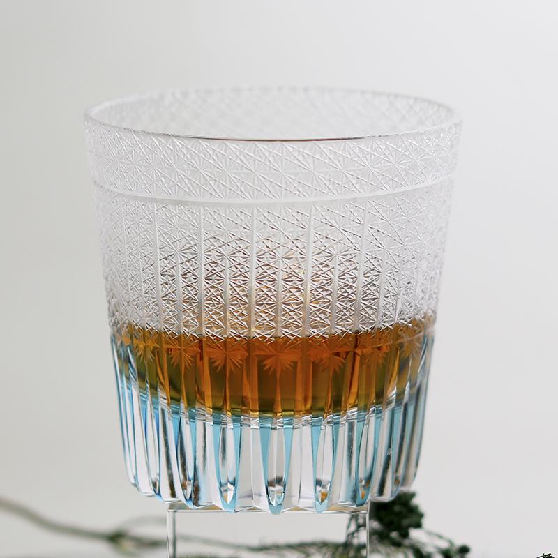 Sky Blue Edo Kiriko Japanese Style Whiskey Glass Tumbler 11 Oz Old Fashioned Glasses Sky Blue Hand Carved In Gift Box