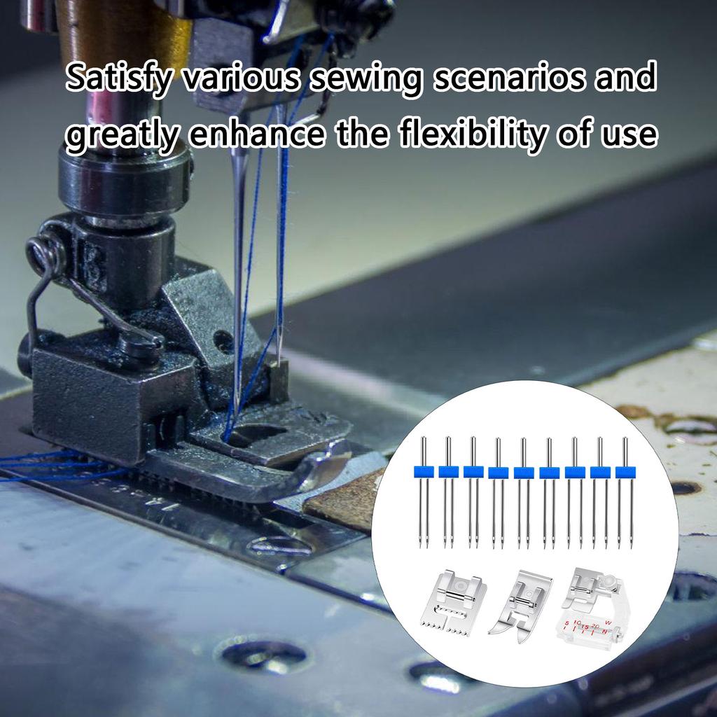 9Pcs Sewing Machine Twin Needle And 3 Sewing Presser Foot Set For Household Sewing Machine 2/90 3/90 4/90 Twin Needle