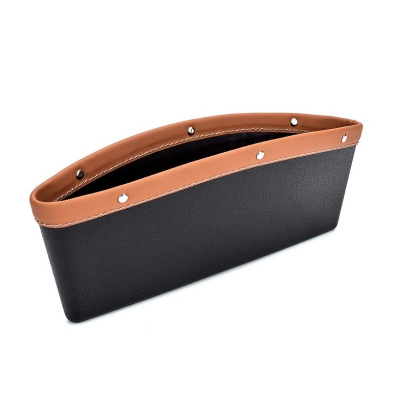 Vehicle Seat Side Catchall Box with Textured Trim, Open Storage Space, and Room for Phone, Cards, Tissue, and Coins