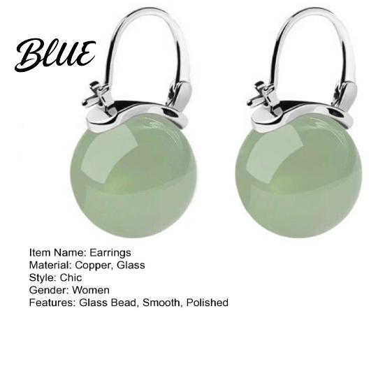 Buckle Earrings 1 Pair Women Drop Glass Bead Polished Copper