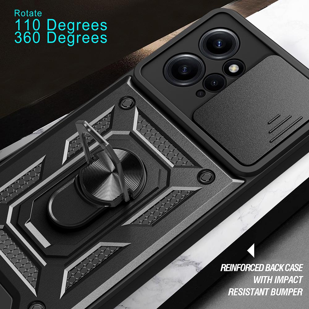 For Xiaomi Redmi Note 12 4G Kickstand Phone Case Slide Lens Protection PC+TPU Cover