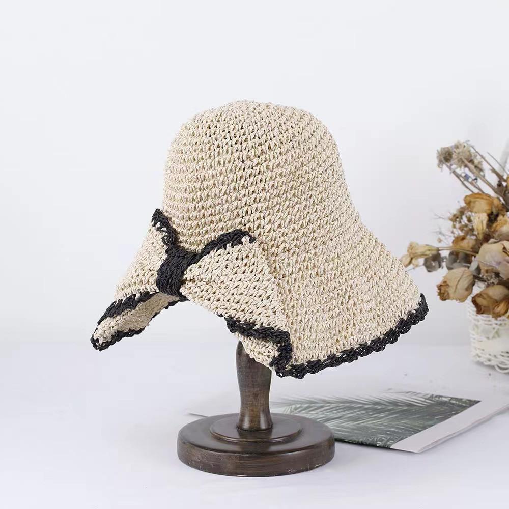 

New split bow straw hat, hand-woven women s summer fashion vacation beach hat, casual sunscreen visor