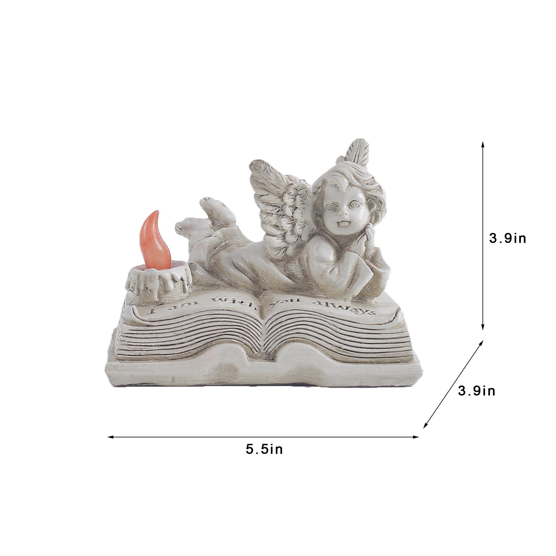 Cross-border LED Candlestick Resin Angel Sculpture Micro Landscape Ornament 14x10.3x10CM