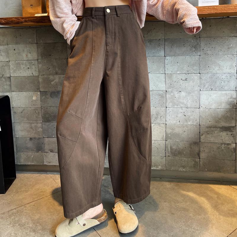 

2026 Spring/Summer Korean Style Slimming Scissor Leg Cropped Petite Cotton Pants for Women 3XL кавовий