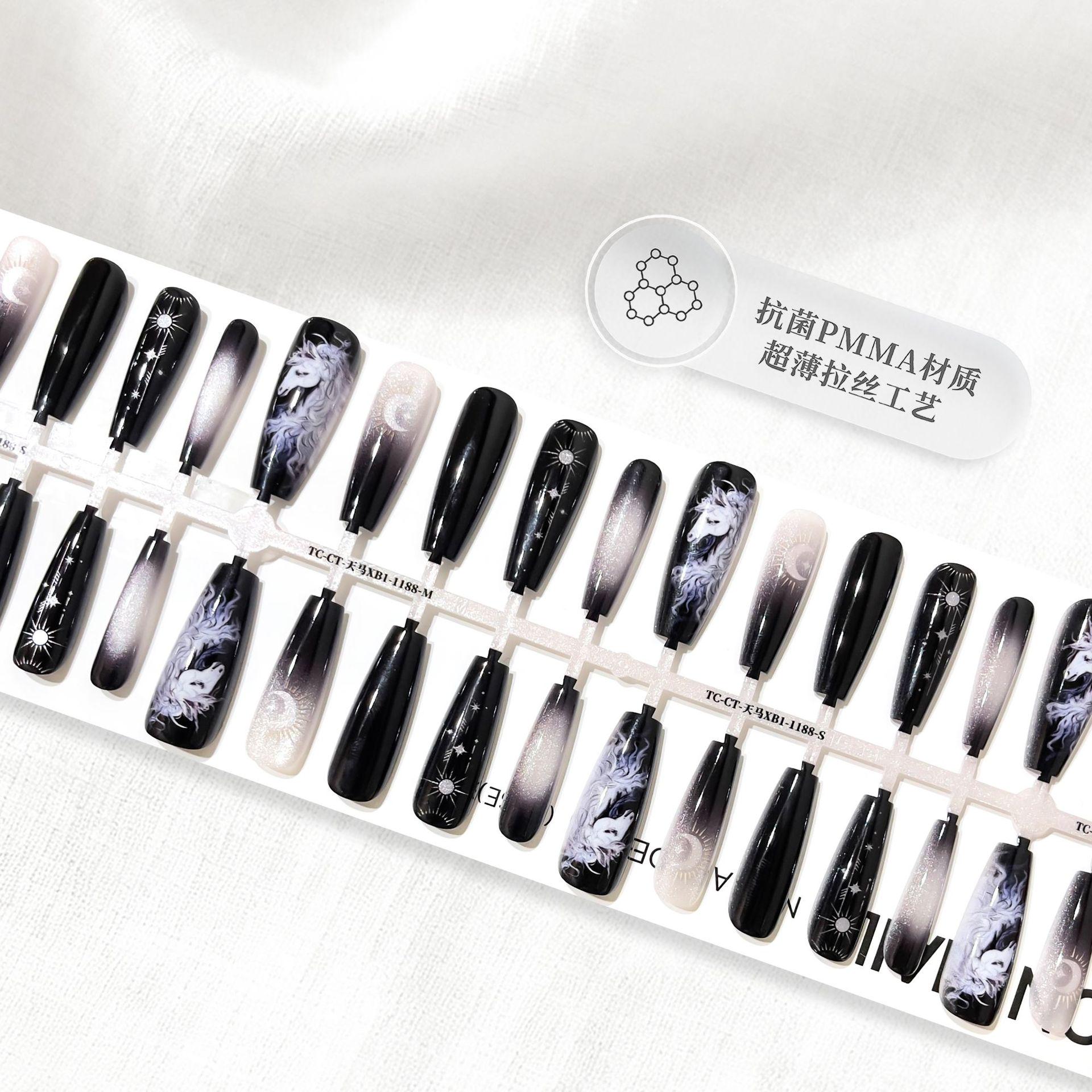 Influencer Gothic Dark Gradient Smudge Pre-made Wearable Nail Tips Stickers