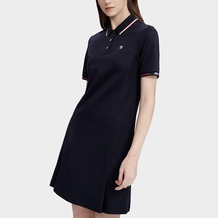 Fila Classic Business French Knit Casual Polo Dress Women Dresses Legendary-Blue F11W321303ANV