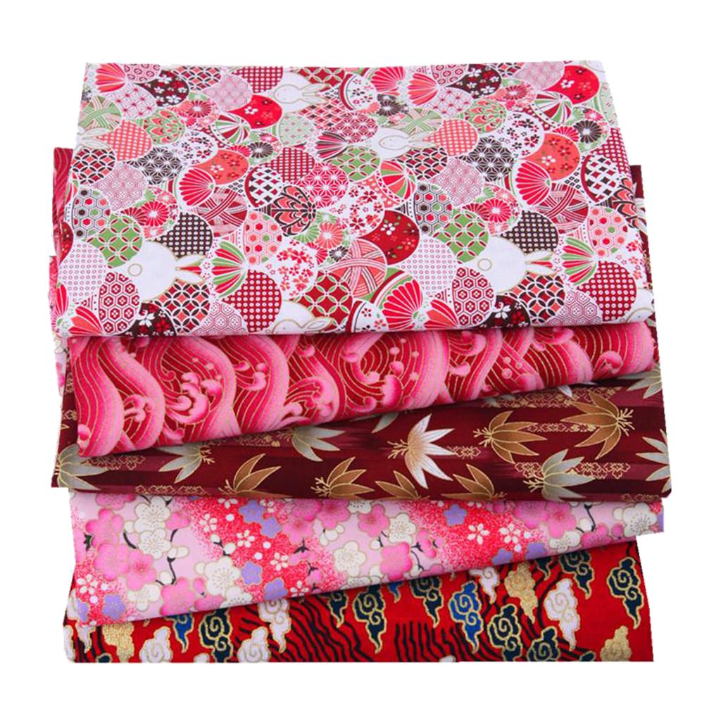 5PCS/0x25cm Vintage Japanese Style Floral Golden Stamping Printed Fabric Assorted DIY Patchwork
