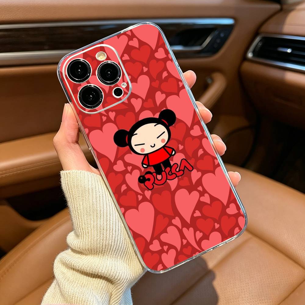 Cute Cartoon Pucca Garu Phone Case For iPhone17,16,15,14,13,12,Pro Max,16/15/14 Plus XS Soft Silicone Transparent Cover