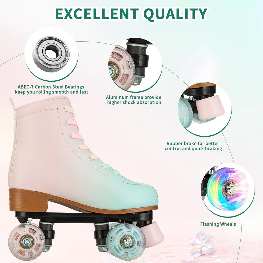 Flashing Roller Skates For Women Double Row Quad Skate Shoes Adult Outdoor Indoor Skating Training Sneakers With 4 Wheels 33-41