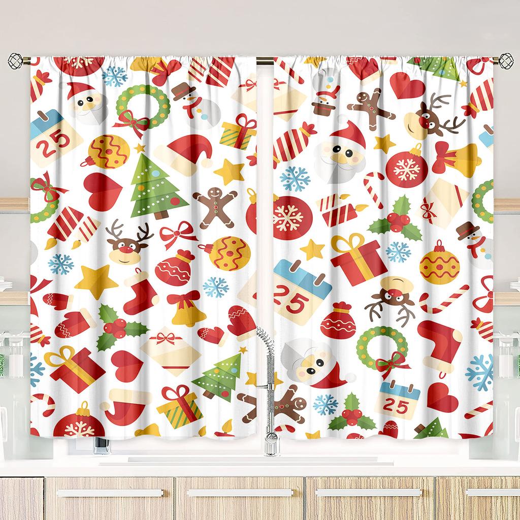 2pcs- Cute mini Christmas polyester material curtains, 42*84 roller bag curtains, bedroom, family room, home room, party decoration