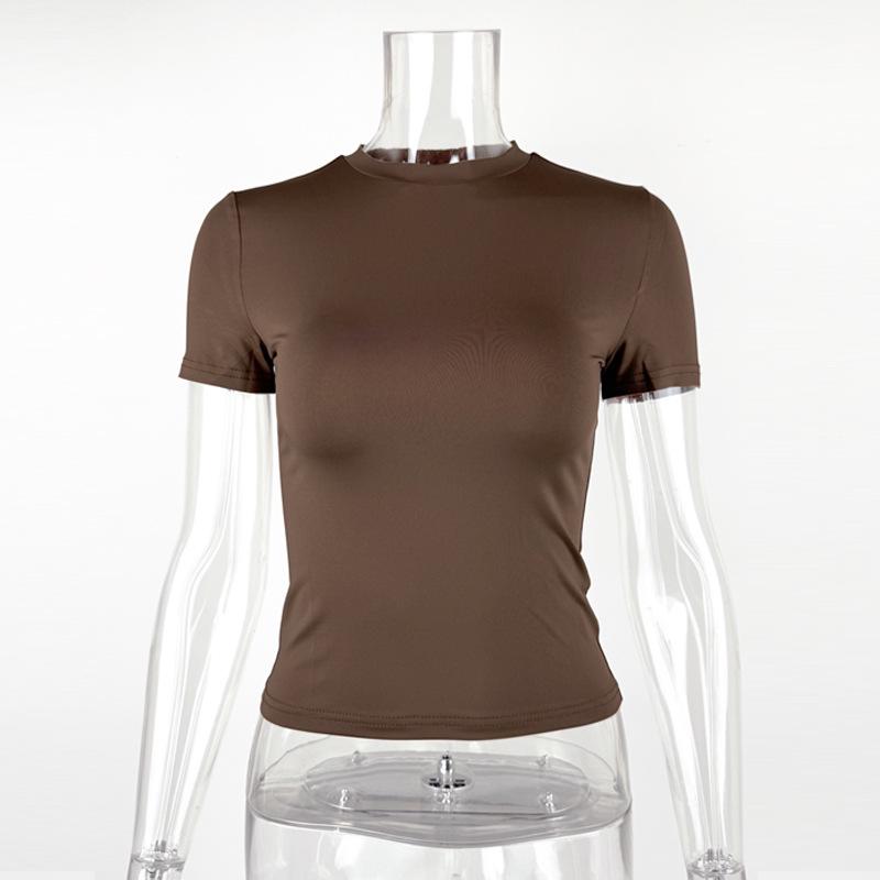 T-shirt Femme Manches Courtes Col Rond Coupe Slim Style Européen & Américain 2025 - Inspiré par les Kardashian