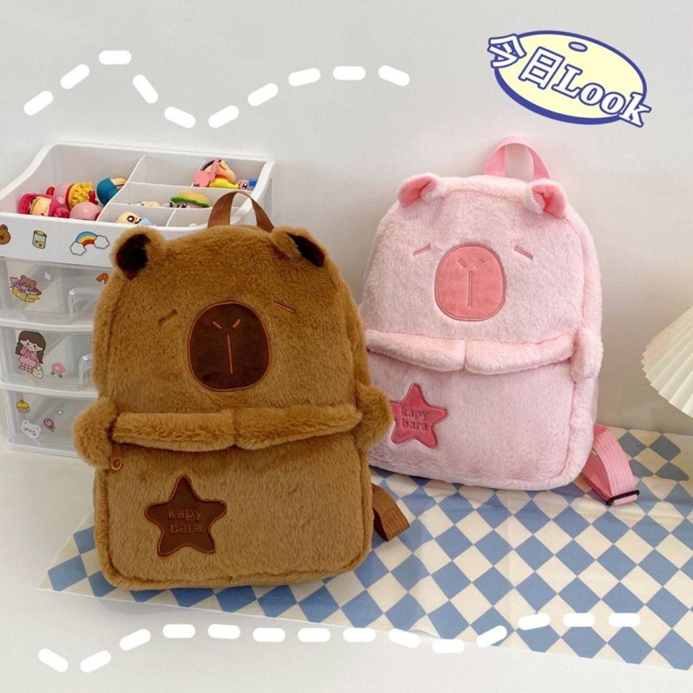 Animal Cartoon Capybara Plush Backpack Big Capacity Capybara Plush Bag Female Lady Girl