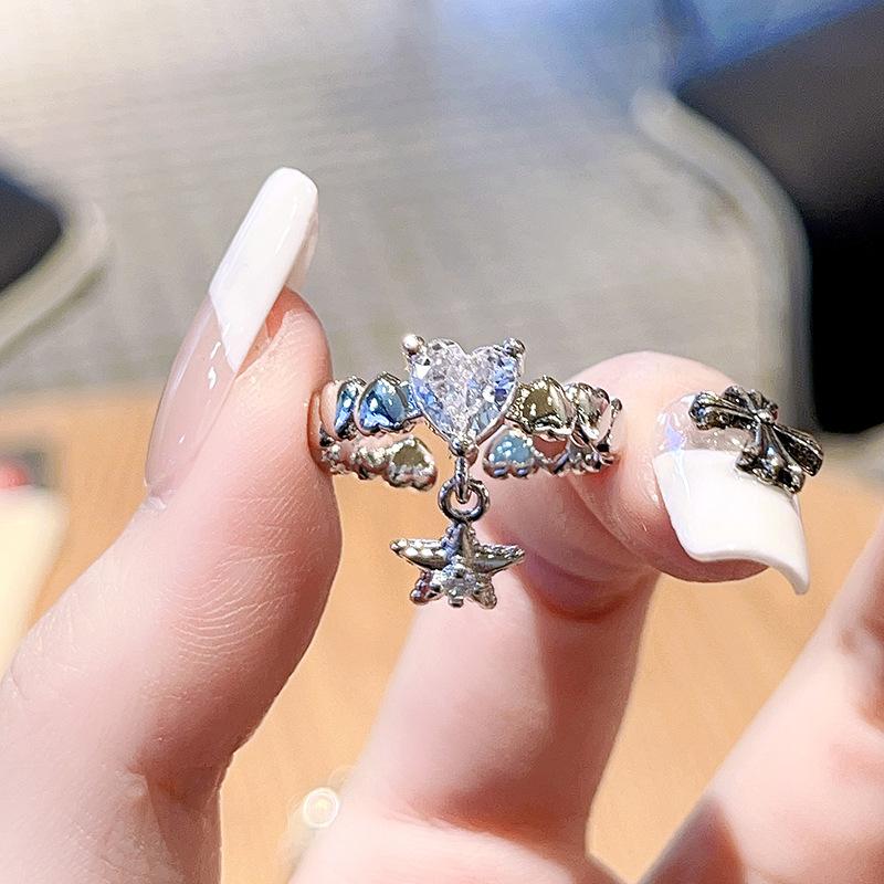Star Love Glacier Butterfly Opening Ring Female Senior Sense Y2K Sweet Cool Babe Cold Wind Personality Ring