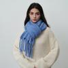 Homemade glacier blue with wool tassel solid color knitted scarf women's winter warm atmosphere soft shawl scarf