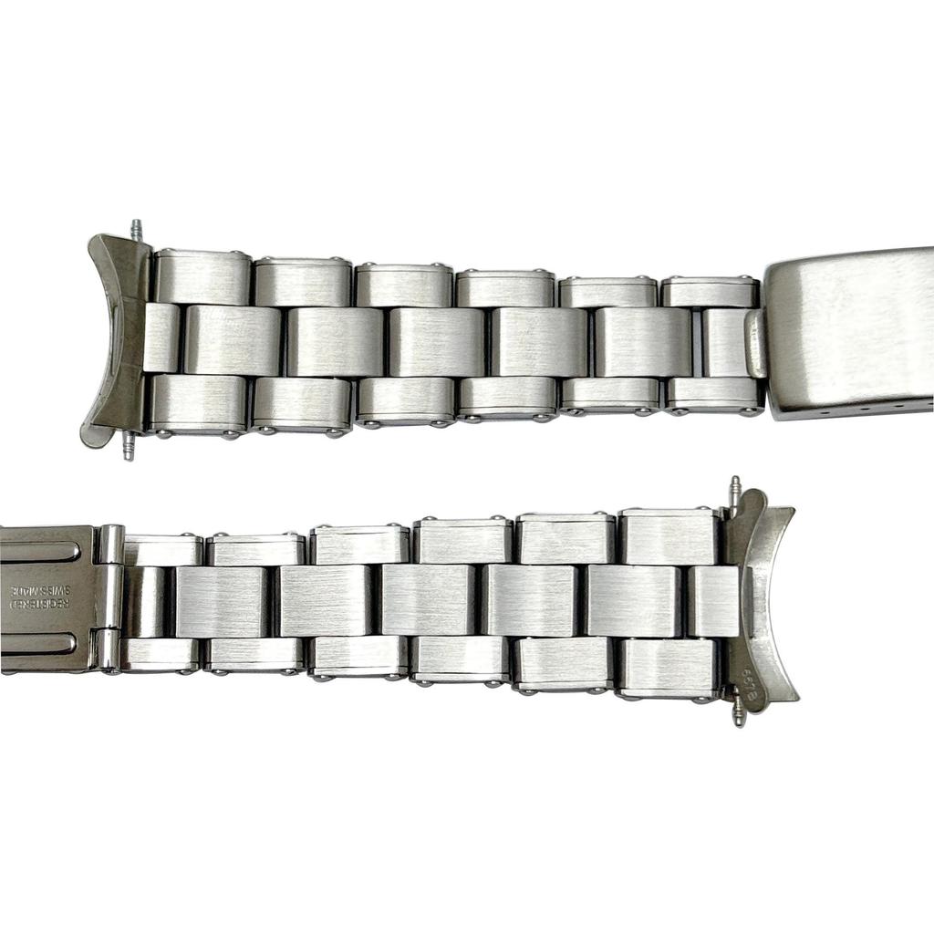Stainless Steel Vintage-Style Rivet Watch Band for Rolex Air King with Three-Link Design and Turtleback Folding Clasp, 19mm.