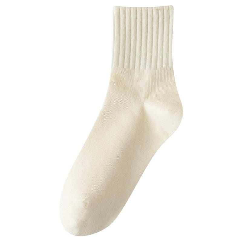 Women's Spring Mid-calf Socks, White Socks, Striped, Durable, Anti-pilling Long Socks, Casual Boneless Socks, Cotton Socks