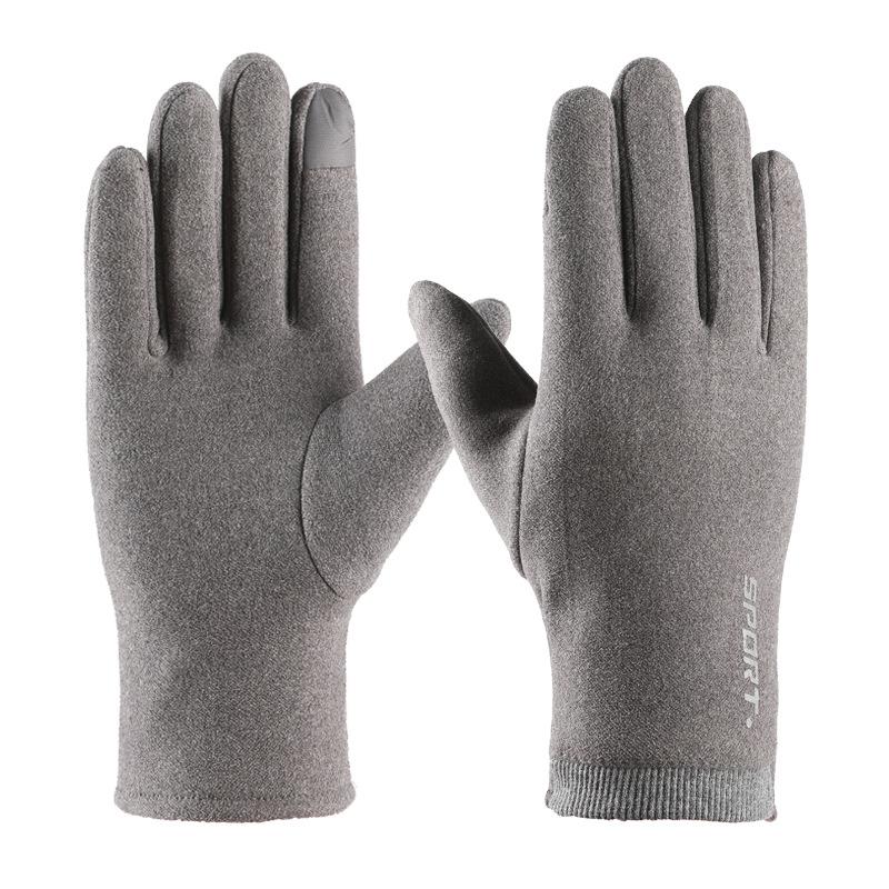 Warm Gloves Three-line Rabbit Velvet Men and Women's Fashionable Touch Screen Cold Proof Plus Velvet Outdoor Cycling Autumn and Winter Gloves