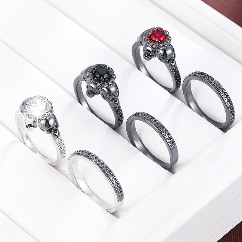 Vintage Skull Couple Rings Set with Cubic Zirconia