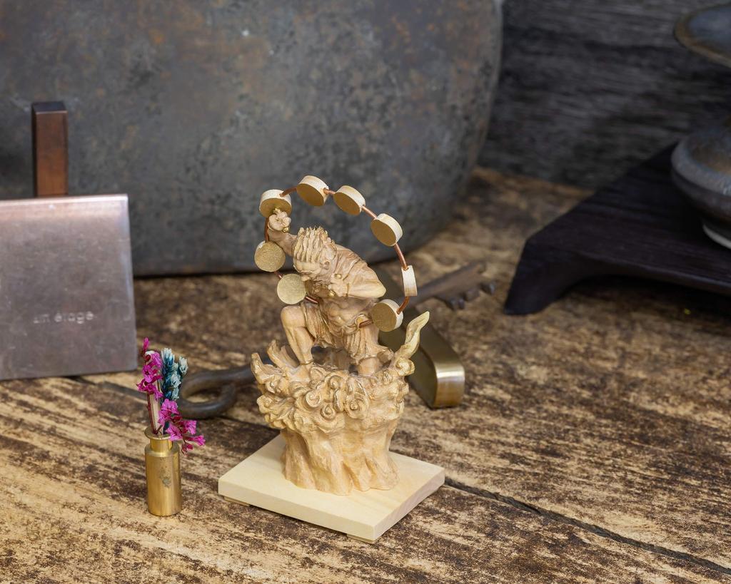 Tiny Buddha Raijin Carving Buddha Statue Buddha Statue World Raijin (Wooden Boxwood)_Wood (GSB