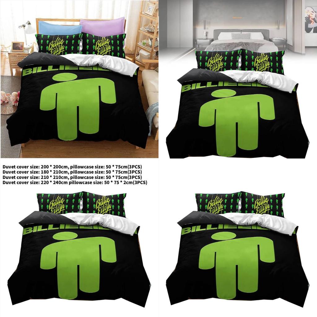 Billie Eilish 3piece Bed Cover And Pillowcase Set With Durable Polyester Fabric