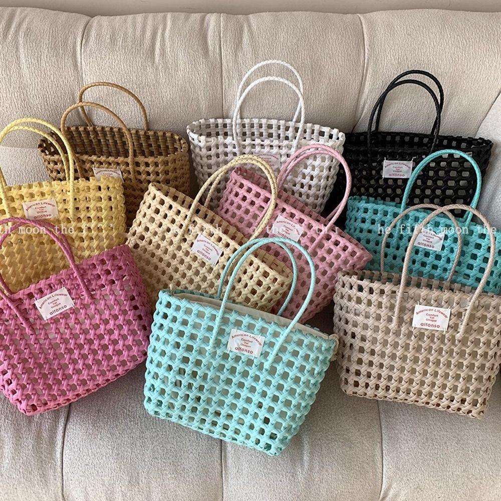 Vacation Style Hollow Weave Bag Countryside Style Vegetable Basket Bag Casual PVC Handbag Travel