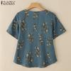 ZANZEA Women Casual Round Neck Half Sleeve Loose Floral Print Blouse