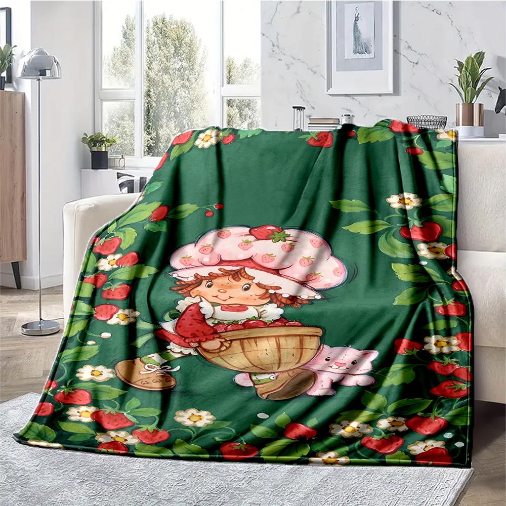 Aardbei Shortcake Thema Bedrukt Deken - Perfect voor Bank, Bed, Reizen & Buitengebruik | Machine Wasbaar, Gezellig & Duurzaam.