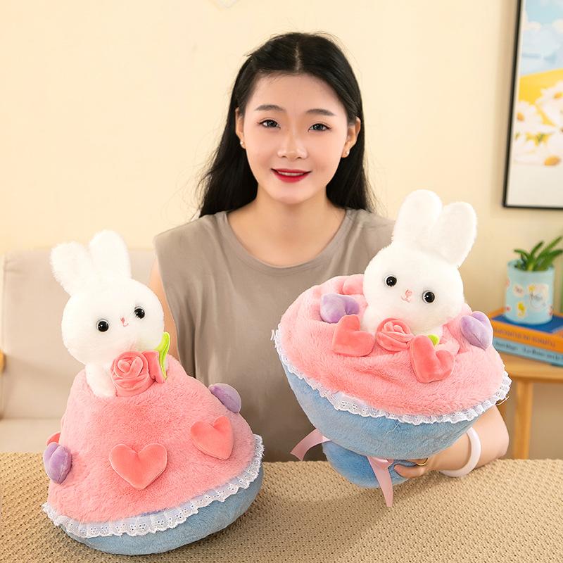 Flower Princess Rabbit Transformation Bouquet Princess Dress Rabbit Bouquet Plush Toy Cute Flower Hold Rabbit