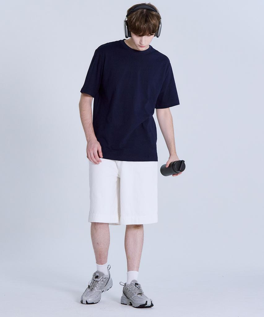 BASIC HOUSE Uni Relaxed Fit Round Neck Short Sleeve T-Shirt Navy Lats0105