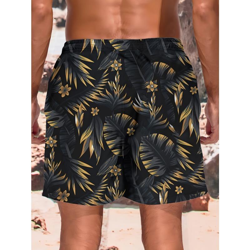 3D Leaf Print Sports Quick-dry Breathable Men Outdoor Fashion Loose Comfortable Surfing Beach Vacation Short Pants Swim Trunks