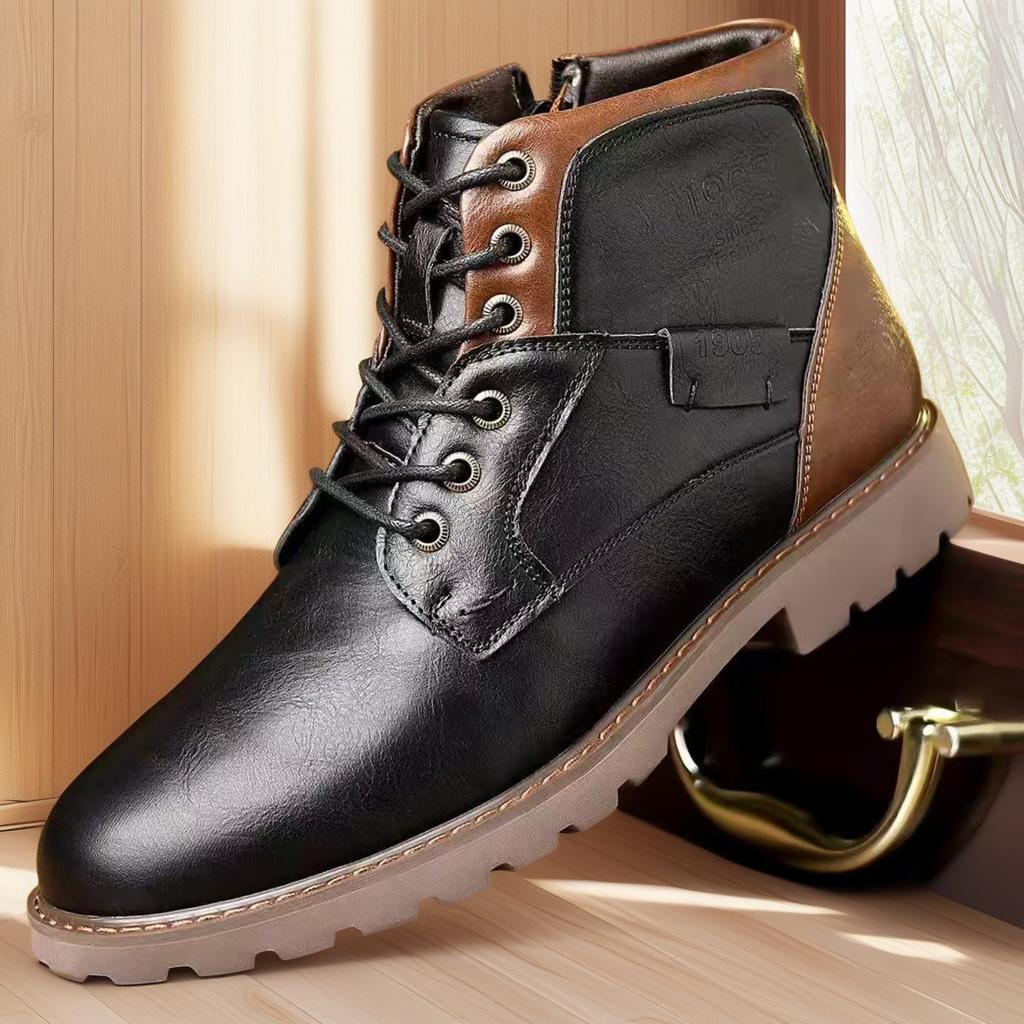 Retro PU Leder Herren Stiefeletten Lässige Reißverschluss Kurze Stiefel 2025 Winter Herren High Top Schuhe Wüsten Arbeitsstiefel Botas Para Hombre