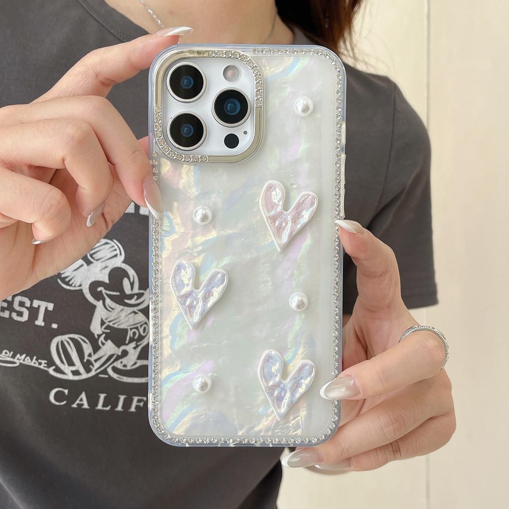 Schönes Ins Love Muschelmuster für IPhone 16 Neue Handyhülle für Apple 15 Promax Mode Flash Diamant