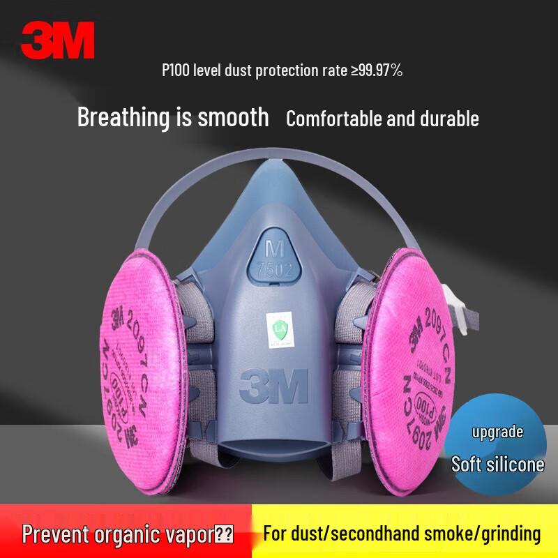 3M 7502 Half-Face Reusable Respirator Mask with 2097CN P100 Particulate Filters Set