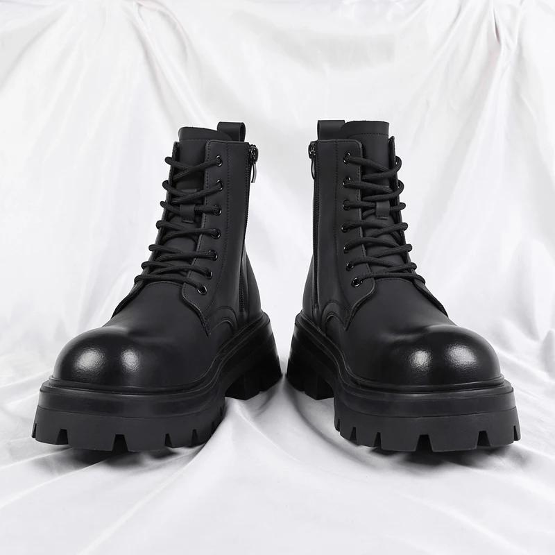 Fashion Outdoor Lace Up Non-Slip Ankle Boot British Style Men High Top Ankle Boot High Quality Casual Leather Thick Bottom Boot