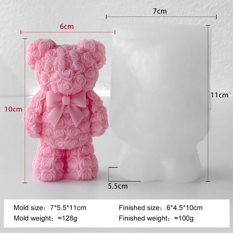 DIY Valentine's Day Rose Bear Silicone Mold Handmade Gift Scented Candle Gypsum Resin Mould Wedding Decor Candle Making Supplies