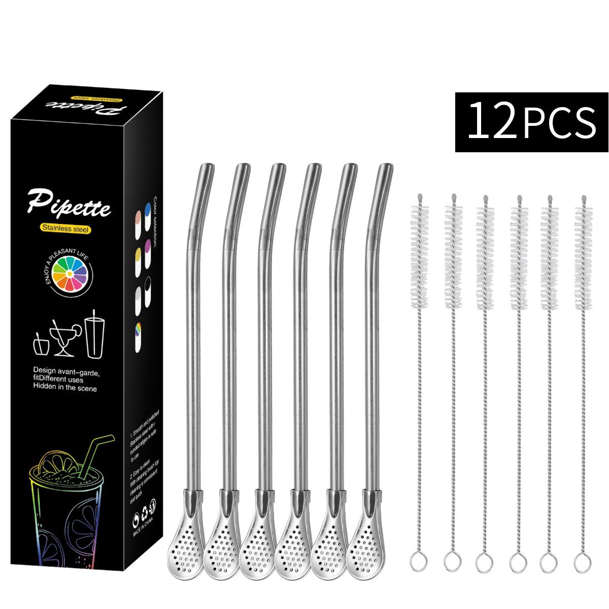 

12/24pcs Colorful 304 Stainless Steel Tea Drinking Straws Spoon Yerba Mate Tea Filter Reusable Gourd Tea Tools Bar Accessories