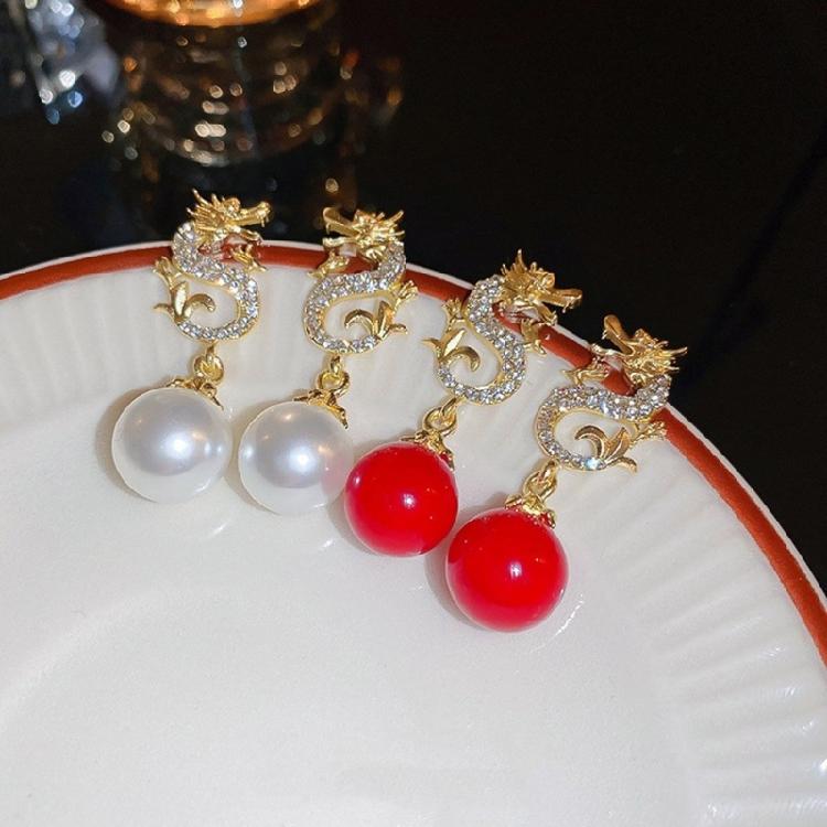 Delicate Dragon Year Ear Studs with Diamond Embellished Stylish Drop Ear Rings