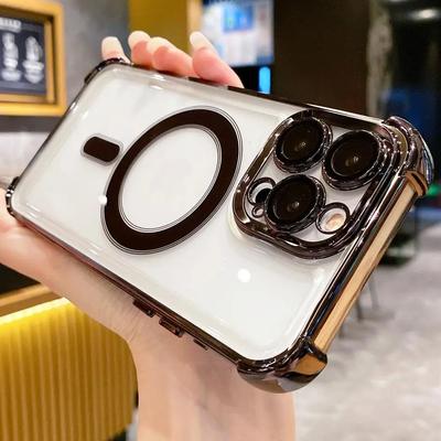 Electroplated Airbag Magnetic Hard Acrylic Clear Case For Apple iPhone 15 14 13 12 11 Pro Plus Max Magsafe Wireless Charge Cover