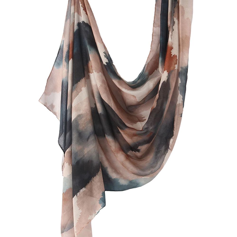 "Ethnic Watercolor Modal Cotton Shawl Satin Print Scarf for Women"