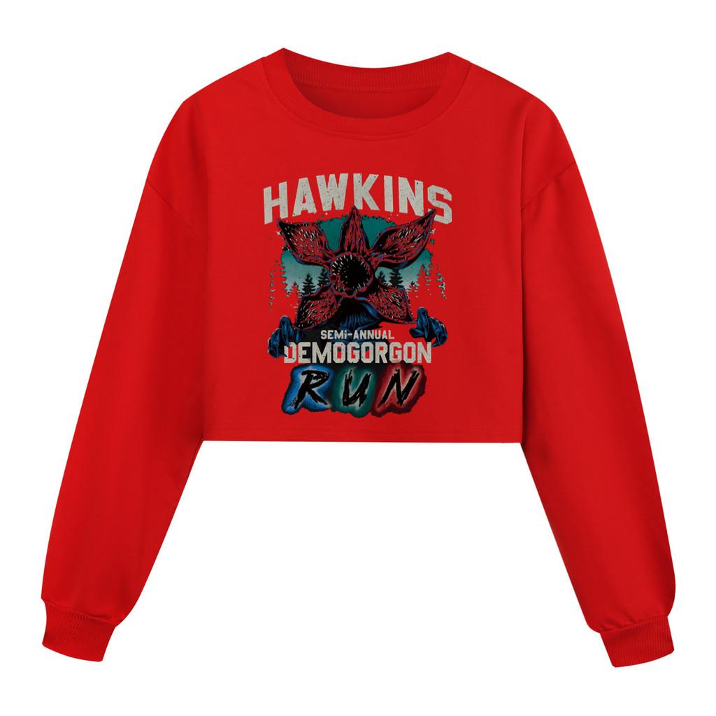 5383 Dziewczęca Krótka Bluza z Długim Rękawem z Nadrukiem Demogorgona