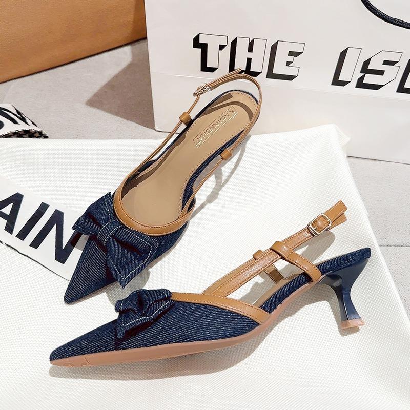 Women's High Heeled Sandals Fashion Bow Design High Heel Sandals Women Pointed High Heeled Sandals Sandalias De Mujer Verano2025